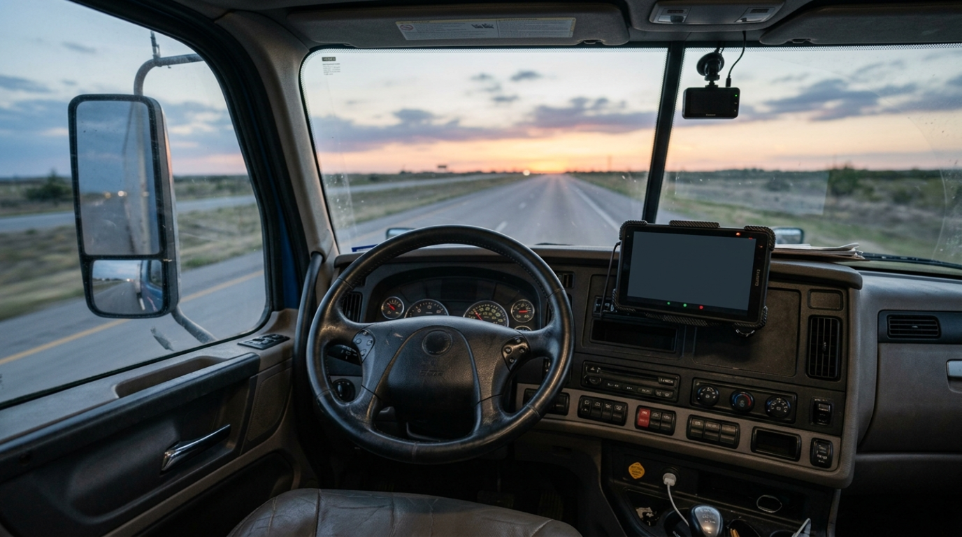 ELD device in a commercial truck cab