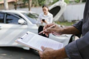 Dallas car accident lawyer reviewing insurance claim paperwork after a vehicle collision.