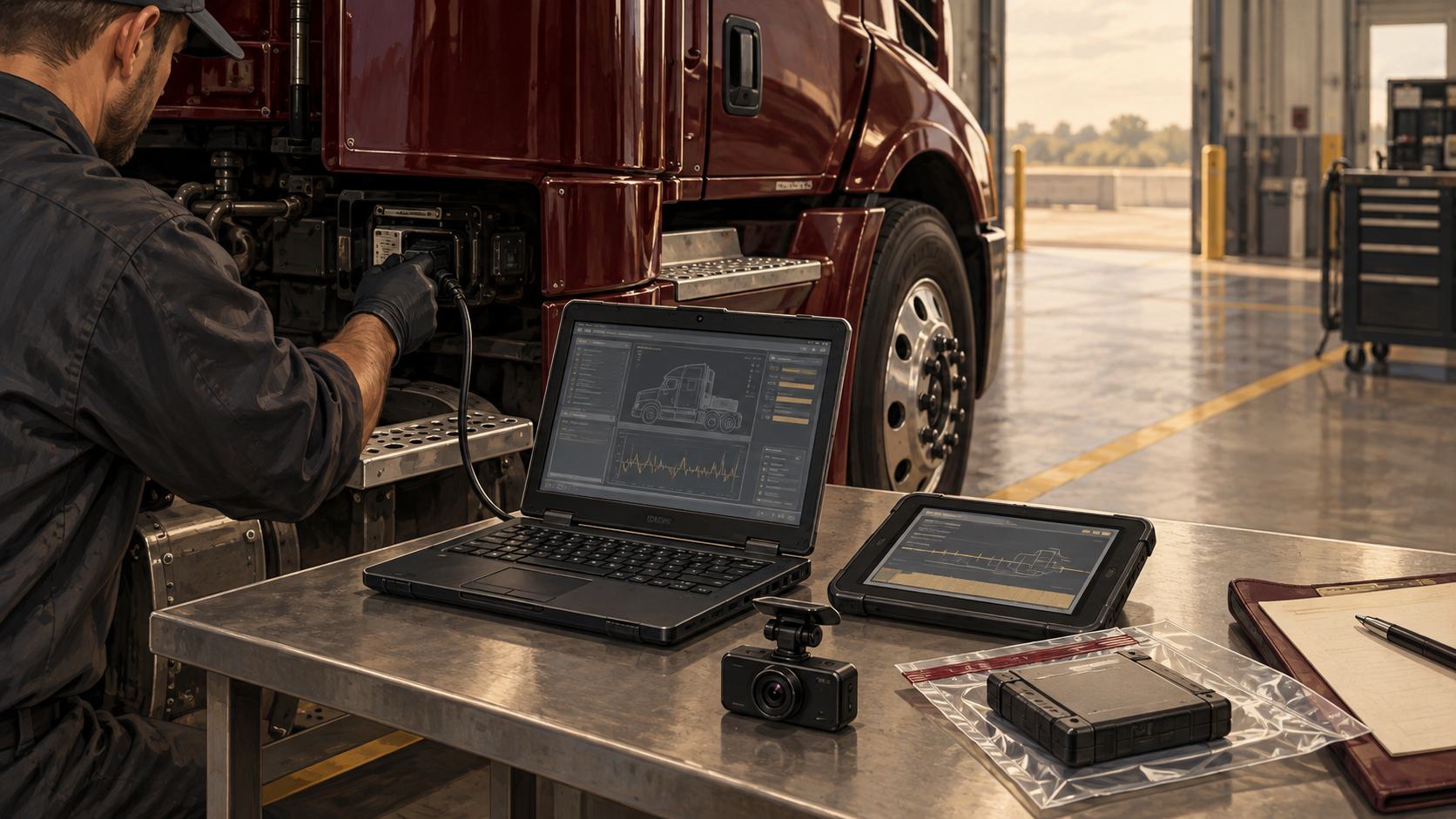 Conceptual illustration of a truck’s electronic records across vehicle, carrier, driver, and vendor systems