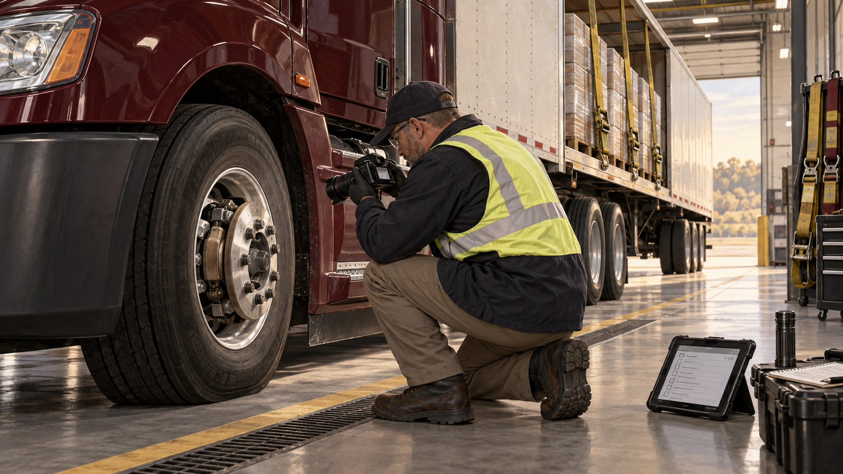 Conceptual illustration of an inspection of commercial truck equipment